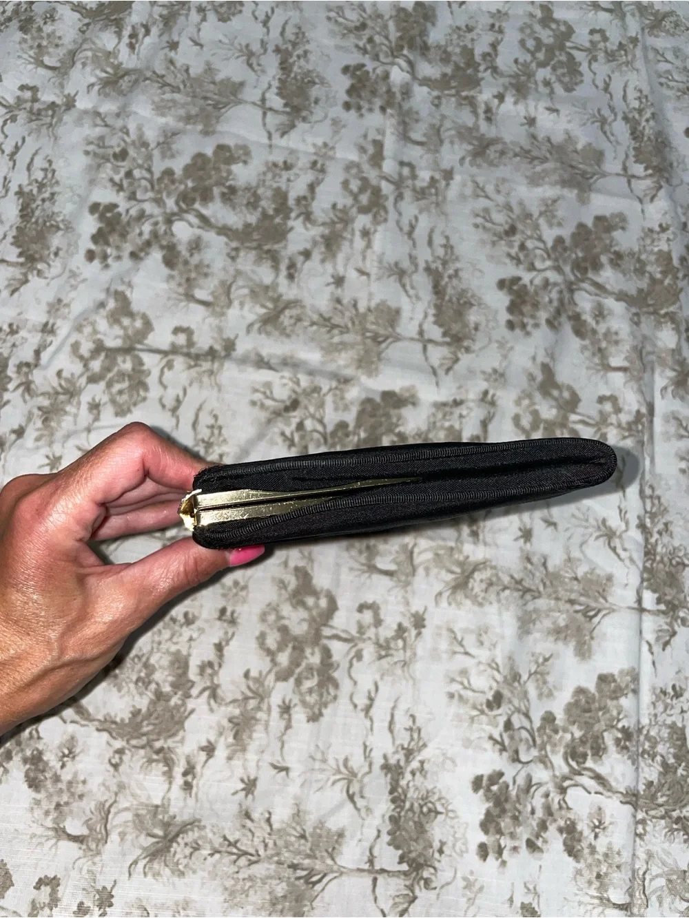 Vintage 1950s Harry Levine Black Evening Clutch with Gold Frame and Chain